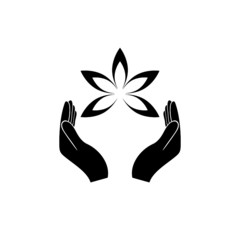 Obraz premium Lotus in hand icon isolated on white background