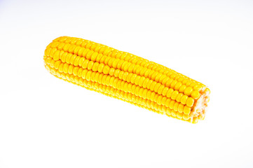 Ripe corn on the cob on a white background