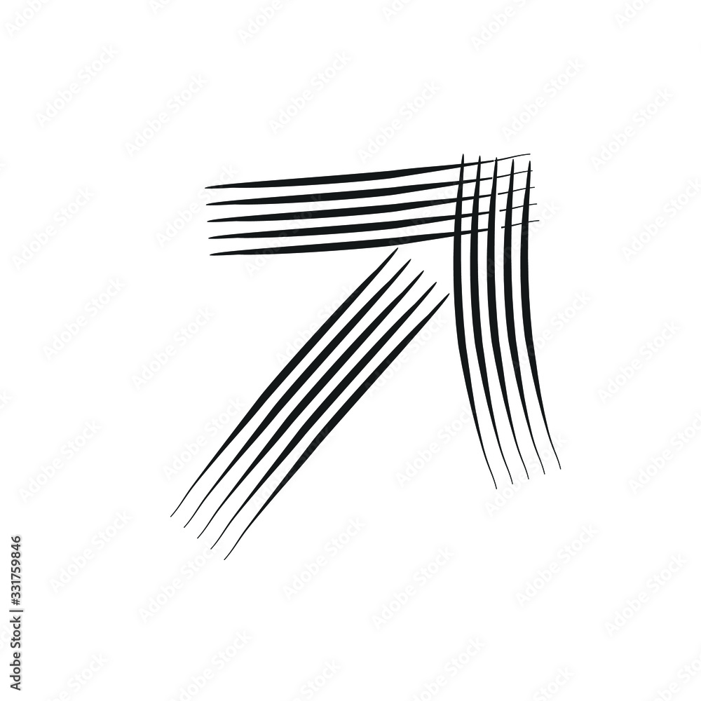 Aufkleber black forward or top right angle pointing pen drawn arrow icon sketched as vector symbol..
