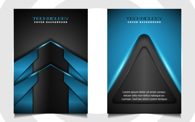 Abstract futuristic cover background template with blue technology style on black shapes. Modern layout   vector design can use poster, leaflet, presentation business for sport, gamer, tech concept