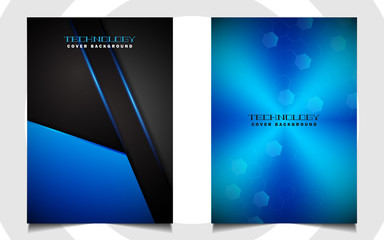 Abstract futuristic cover background template with blue technology style on black shapes. Modern layout   vector design can use poster, leaflet, presentation business for sport, gamer, tech concept