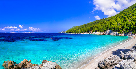 Best beaches of Skopelos island - Kastani , with crystal turquoise sea. Greece, nothen Sporades