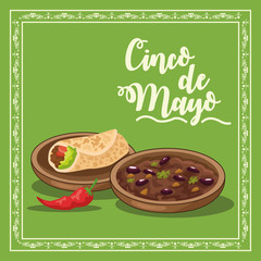 cinco de mayo celebration card with burrito and fried beans