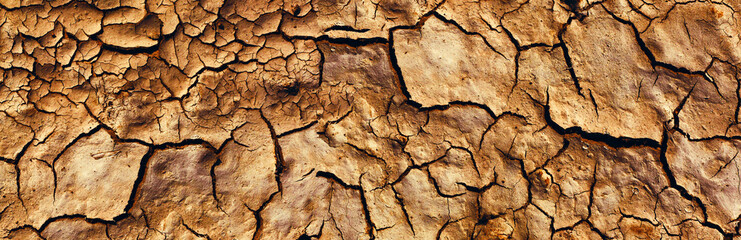 Background and texture of cracked dry earth. Panorama.