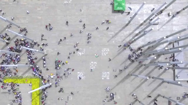 Medell&iacute;n, Antioquia / Colombia -  June 21 2019: Stunning Plaza de las Luces (Lights Plaza) Filled with High White Poles and People Walking, Skateboarding and Selling From the Sky