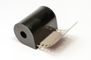 Old camera film on isolated white background.