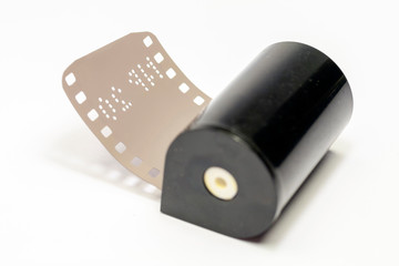 Old camera film on isolated white background.