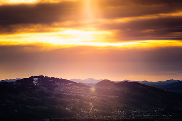 Colourful sunset over the hills