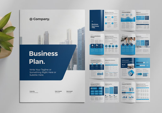 Business Plan Layout with Blue Accents