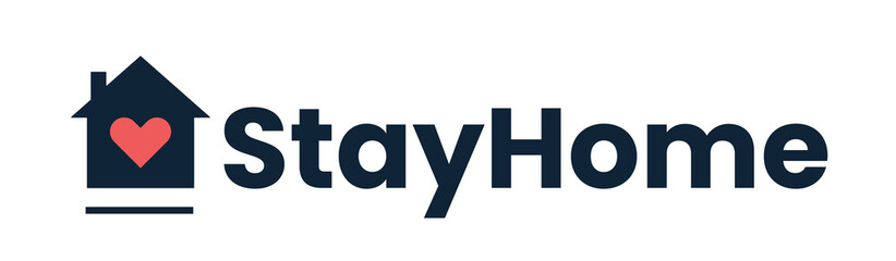 Stay at home slogan with house and heart inside.