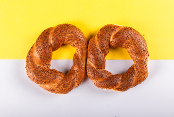 Two tasty turkish bagels on table