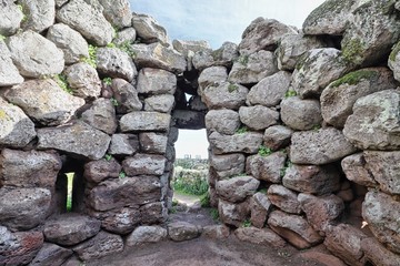 Detail, entrance to the Nuraghe Losa, Abbasanta, Sardinia. Italy