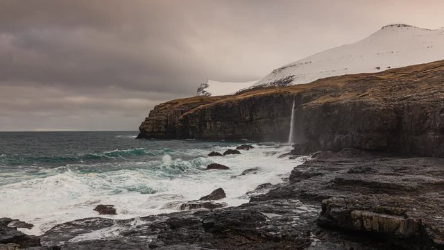 Time Lapse of a Waterfall near Ei&eth;i, on Eysturoy island, Faroe Islands