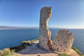 The Poetto Tower on the Sella del Diavolo in Cagliari, Sardinia, Italy