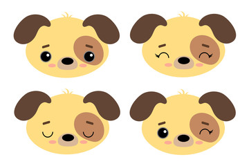 Set of cute vector illustrations with pets. Emotional dog puppy Isolated on a white background. Design for children, poster, print on fabric, greeting card.