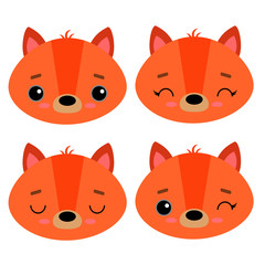Set of cute vector illustrations with wild forest animals. Emotional fox isolated on a white background. Design for children, poster, print on fabric, greeting card.