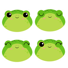 Set of cute vector illustrations with wild animals. Emotional frog, toad Isolated on a white background. Water resident. Design for children, poster, print on fabric, greeting card.