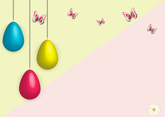 horizontal banner Easter illustration - colorful eggs and butterflies 
