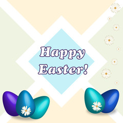happy Easter card with blue eggs illustration