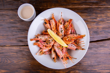 Seafood with finely cut greens and lemon