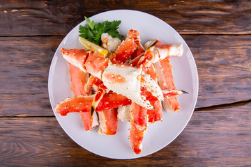 Crab Far Eastern, served to beer with lemon and greens