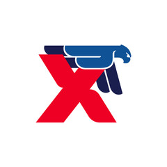 X letter logo with flying eagle.