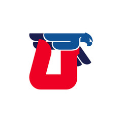 U letter logo with flying eagle.