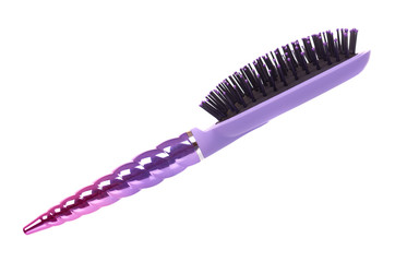 Purple hairbrush, hair care and beauty.