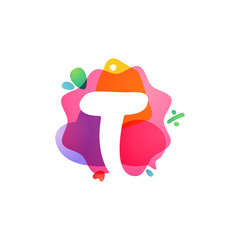 T letter logo with Sale icons. Overlapping watercolor negative space font.