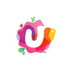 U letter logo with Sale icons. Overlapping watercolor negative space font.