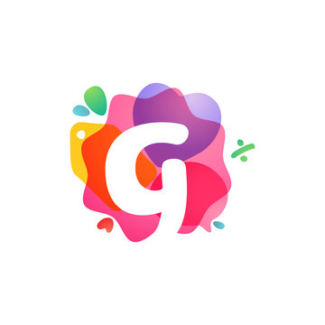 G letter logo with Sale icons. Overlapping watercolor negative space font.