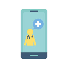 doctor with cross bubble inside smartphone flat style icon vector design