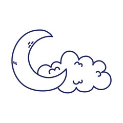 half moon and cloud decoration isolated icon line style