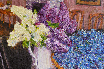 oil painting on canvas 70x70 cm. Copy: Lilacs and Forget-me-not I.Grabar. fragment