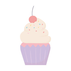 happy birthday sweet cupcake cherry celebration isolated icon