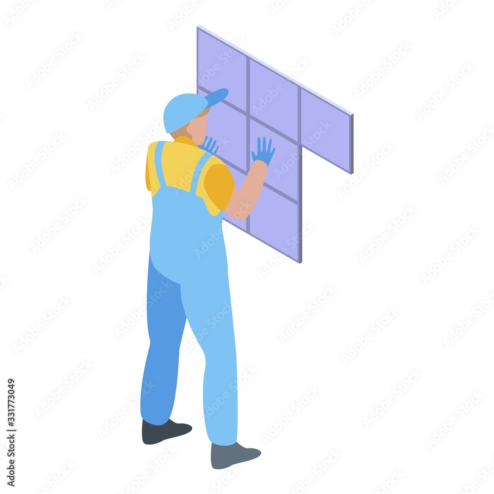 Poster working tiler icon. isometric of working tiler vector icon for web design isolated on white backgrou