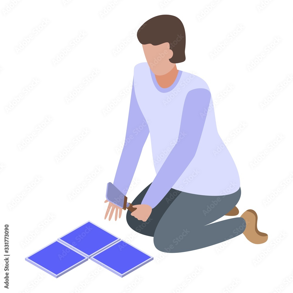 Poster tile worker icon. isometric of tile worker vector icon for web design isolated on white background