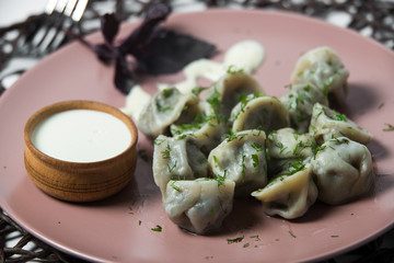 meat dumplings, homemade traditional Ukrainian dish pelmeni