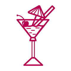 Glass of martine. Cocktail with umbrella and beverage can and cherry. Lineart. Outline icon