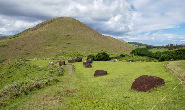 Easter Island &ndash; Red Pukao from the stone quarry of Puna Pau