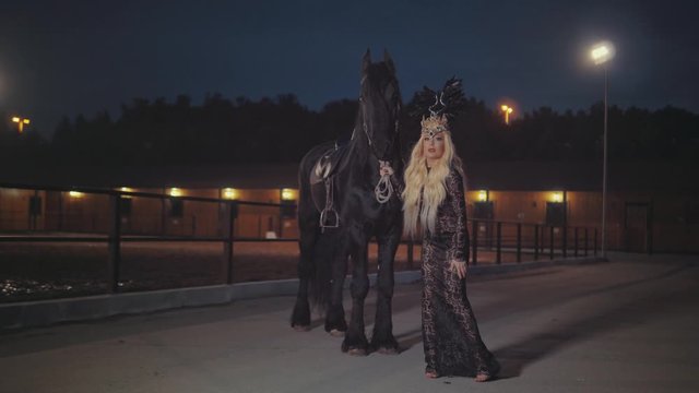black horse Beautiful Girl sexy model princess
