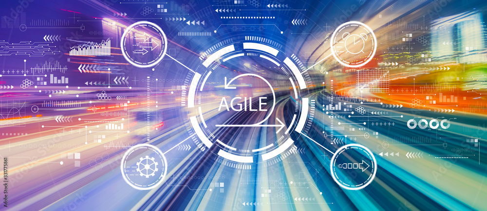 Poster agile concept with abstract high speed technology pov motion blur