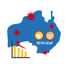 map of australina with covid 19 information and icons, flat style icon vector illustration design