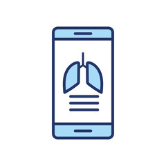 lungs inside smartphone line and fill style icon vector design
