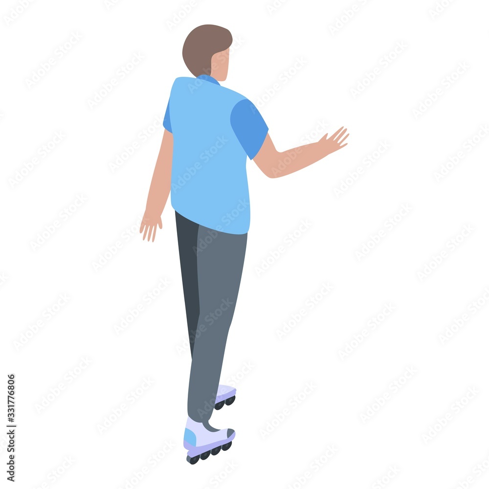 Poster boy on rollers icon. isometric of boy on rollers vector icon for web design isolated on white backgr