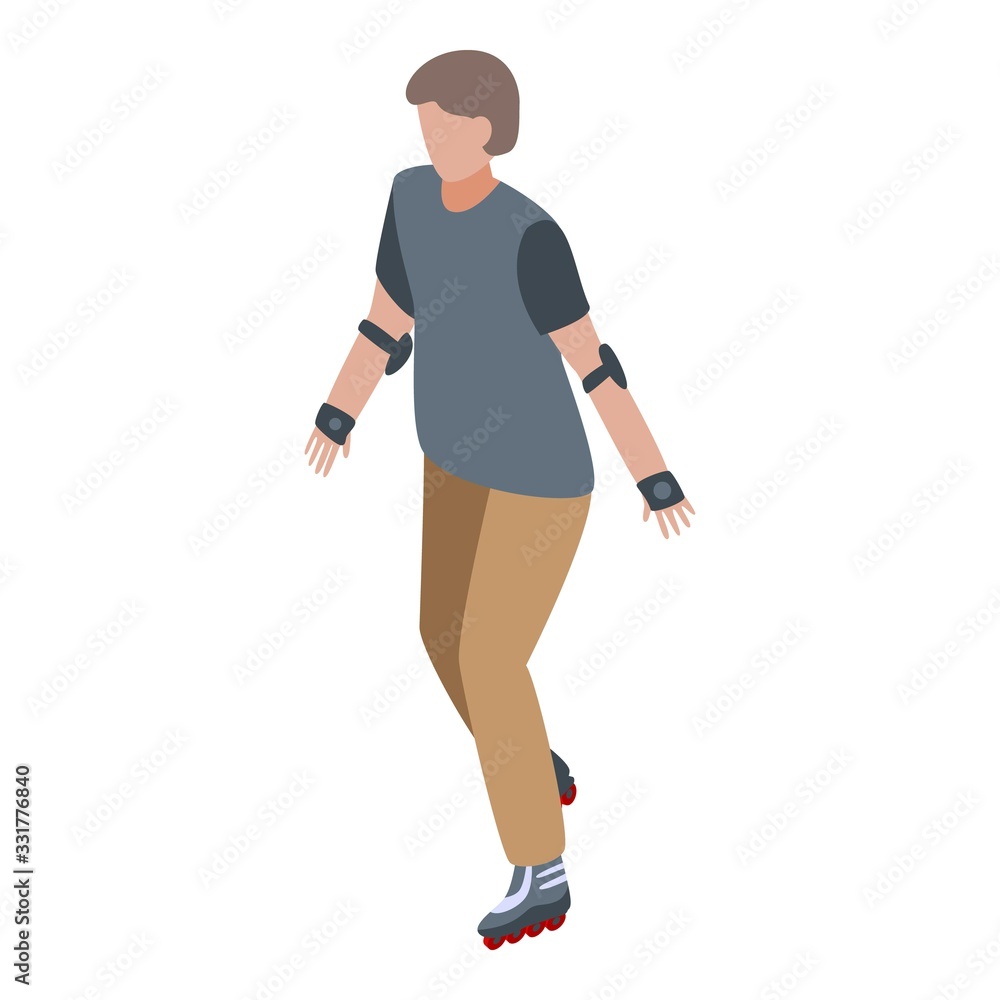 Poster boy on rollers ride icon. isometric of boy on rollers ride vector icon for web design isolated on wh