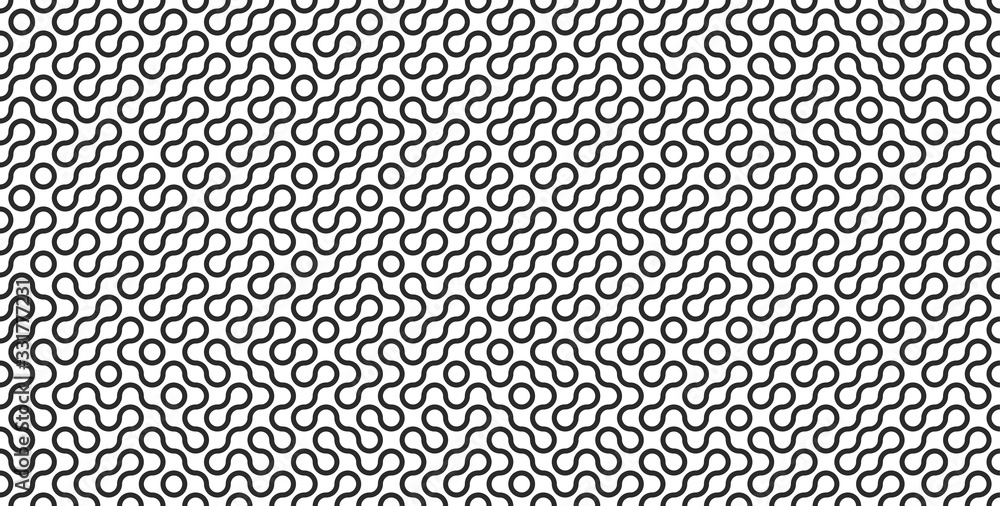Poster Abstract pattern background, vector curve line maze and geometric seamless circles. Black and white curved circle lines grind pattern background