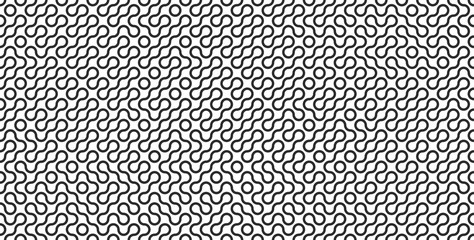 Abstract pattern background, vector curve line maze and geometric seamless circles. Black and white curved circle lines grind pattern background