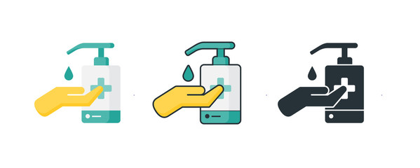 Hand sanitizer Icon/Illustration with three color styles - obrazy, fototapety, plakaty