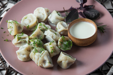 meat dumplings, homemade traditional Ukrainian dish pelmeni